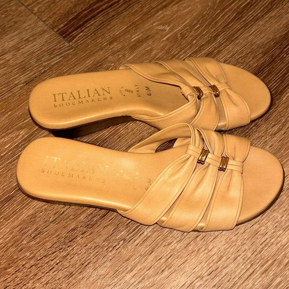 Italian Shoemakers Women's Beige Slip-On Low Wedge Sandals